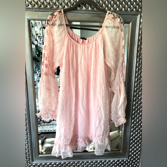 Boston Proper Silk sheer boho peasant style mini, Swim, cover-up, tunic sz S - Picture 14 of 16